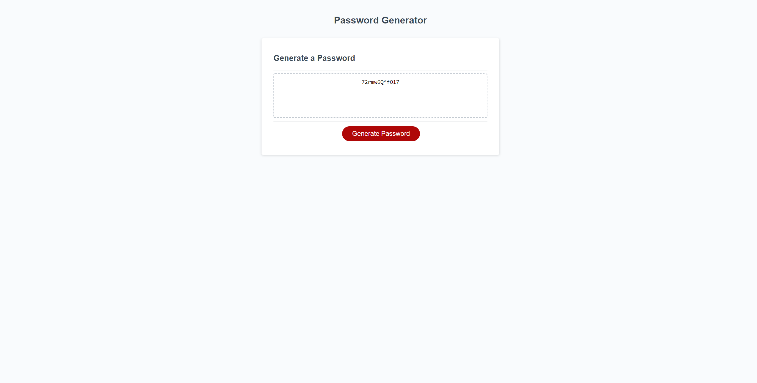screenshot of the password Generator