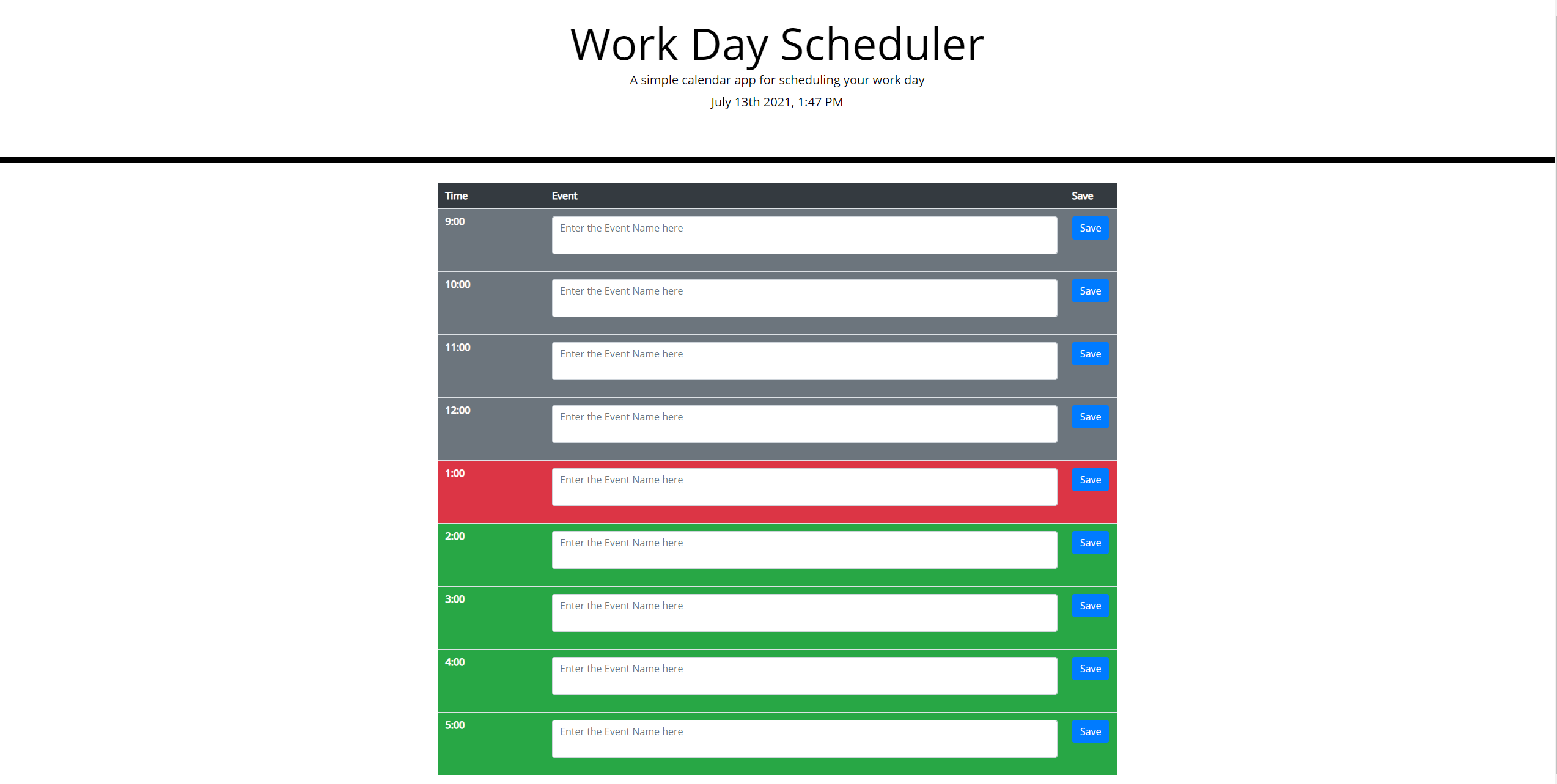 screenshot of the workday Scheduler